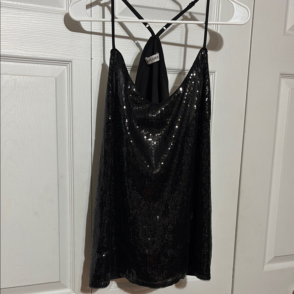 Black Sequin Camisole Top